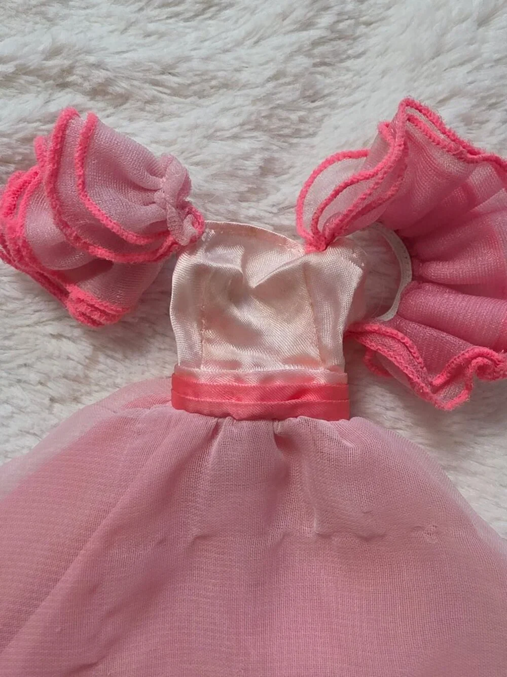 Vintage Fashion Doll Pink Dress Gown Ruffle Sleeves Metal Snaps
